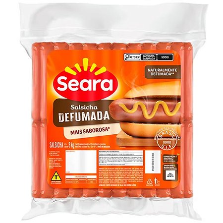 Salsicha Hot Dog Defumado Congelado Seara Embalagem 3Kg / Forn. Classe D - Caixa 6 unidades