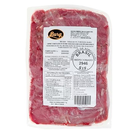 Tiras de Filé Mignon Bovina Iqf Congelada Burg 1,75kg / Forn. Classe D - Caixa 10,5 Kg