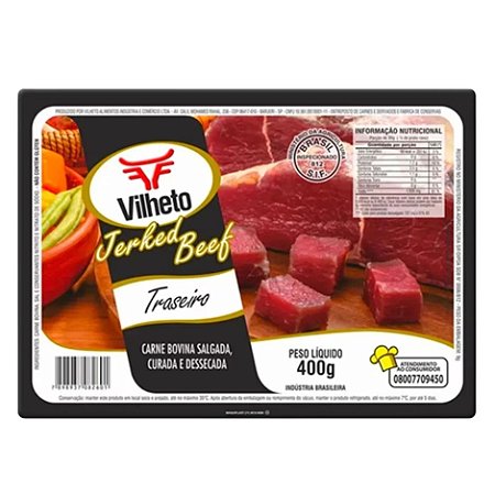 Charque Traseiro Bovino Vilheto 400g / Forn. Classe D - Caixa 25 unidades