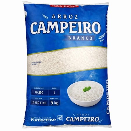 Arroz Branco Campeiro 5kg / Forn. Classe D - Caixa 5 unidades