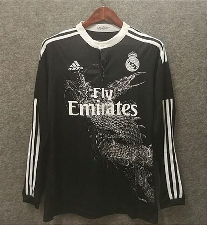 camisa real madrid preta manga longa