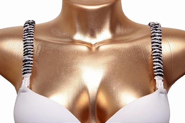 Alças de Sutiã branca com vidrilhos pretos e brancos