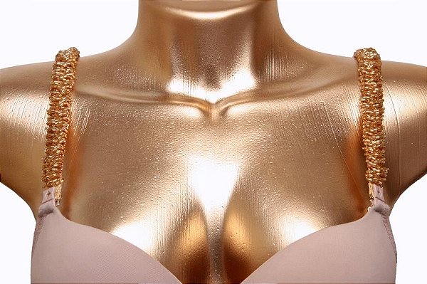 Alças de sutiã dourada com canutilhos lisos espelhados