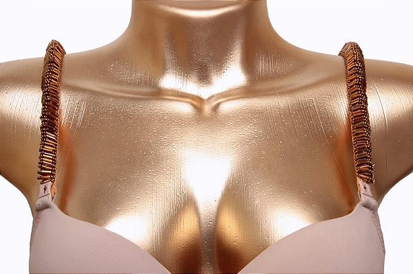 Alças de sutiã cor dourada com canutilhos lisos espelhados