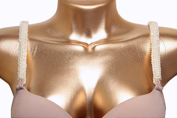 Alça de sutiã pérola com vidrihos espelhados e mini pérolas