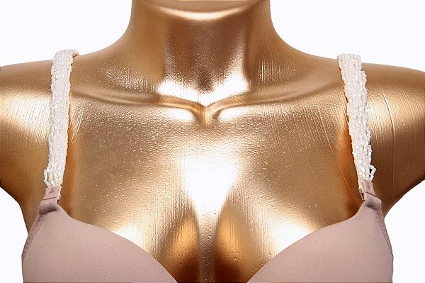 Alça de sutiã cor pérola com vidrilhos espelhados