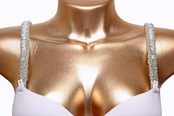 Alça de sutiã cor prata com canutilhos torcidos espelhados