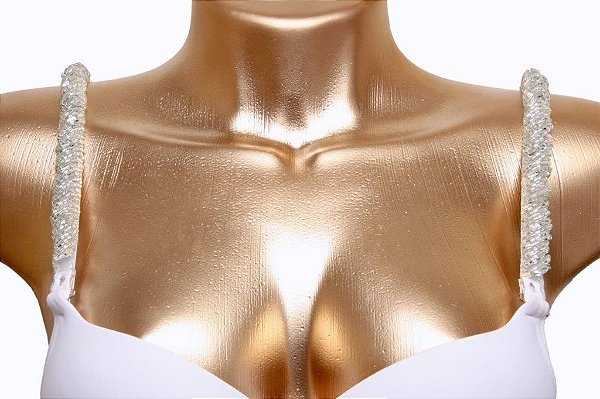 Alça de sutiã prata com vidrilhos espelhados