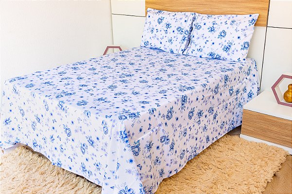 Jogo de lençol padrão 3 peças percal com aba