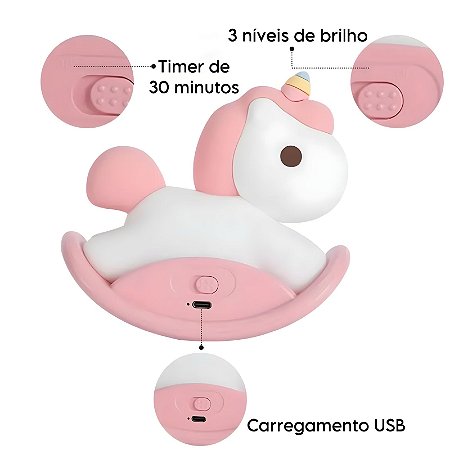 Luminária Infantil Abajur LED Siliconado Unicórnio