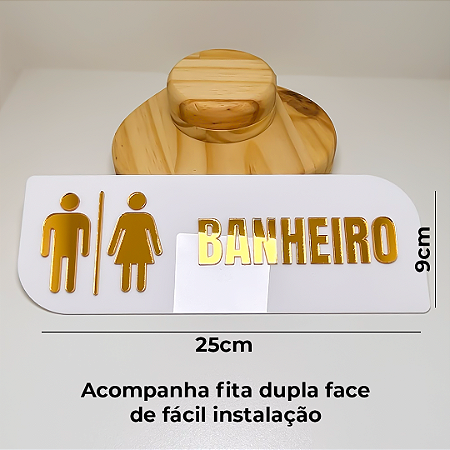 Placa sinalização banheiro acrílico espelhado
