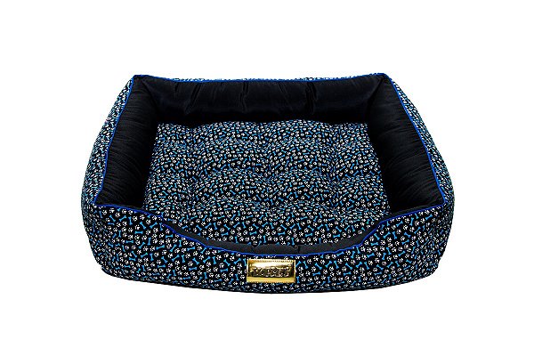 Cama Retangular para Cachorro ou Gato Luppet Luxo Preto Ossinhos Tamanho:G