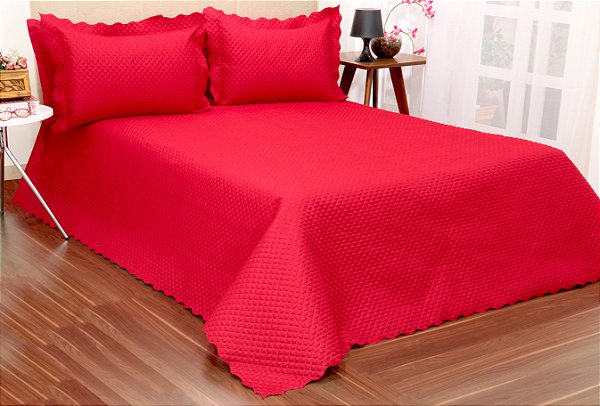 Kit Cobreleito Classic Queen 03 pçs Vermelho