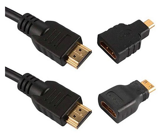 Kit Cabo Hdmi 3x1 - Hdmi, Mini e Micro Hdmi 1.5m Lt-h001