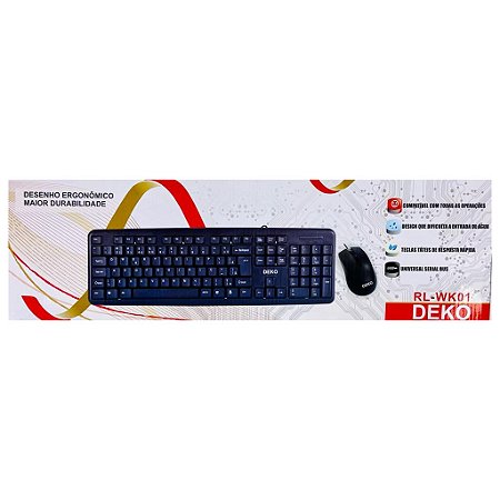 Kit Teclado Mouse Deko USB PC e Notebook