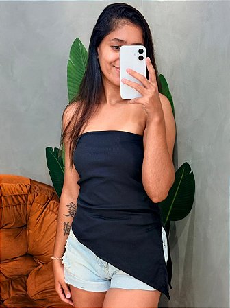 Blusa em Ribana sem Alça Assimétrica Anieli