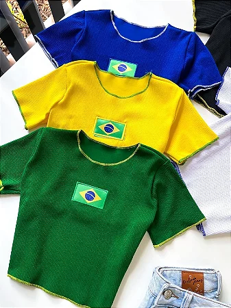 Cropped em Anarruga Manga Curta Fru-Fru Brasil