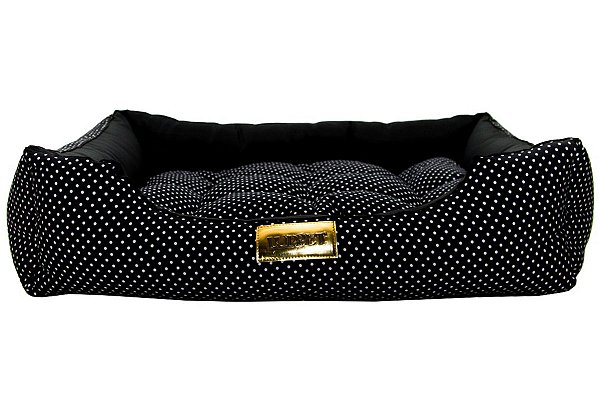 Cama Retangular para Cachorro ou Gato Luppet Luxo Preto Bolinhas