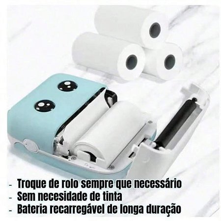 Mini impressora térmica sem fio Bluetooth, impressora térmica portátil de etique