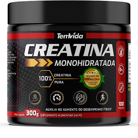 Creatina 300g - 100% Creatina PURA Monohidratada - Laudo de Pureza - Tem Vida