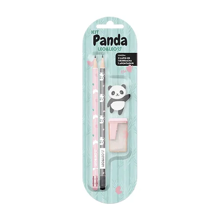 KIT LAPIS HB PANDA - 2 LAPIS+APONT+BORRACHA PASTEL TREND - LEOELEO