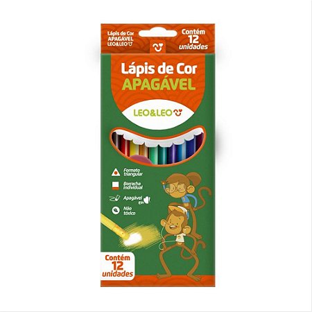 LAPIS COR 12 COR TRIANGULAR APAGAVEL - LEOELEO