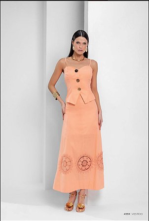 Vestido Longo Rendas com Botões