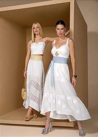 Vestido Lese com Faixa de Couro