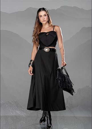 Conjunto Cropped Saia com Cinto