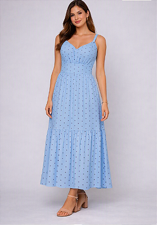 Vestido Longo Poá com Bojo