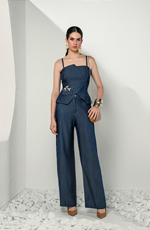 Conjunto Jeans Com Broche