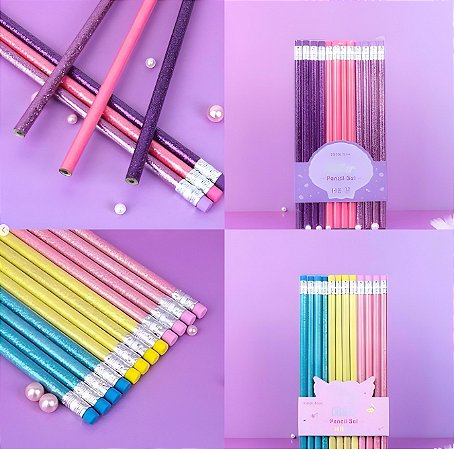 Kit Lápis Escrever HB 12 Unidades Glitter Little Tree 111229-E