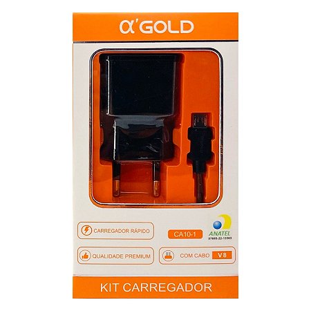 Carregador Completo Micro USB V8 AlphaGold Fonte Cabo 2.1A CA10-1