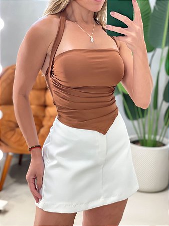 Cropped em Suplex Frente Única de Bico com Plissado Lidia Ref. 1869