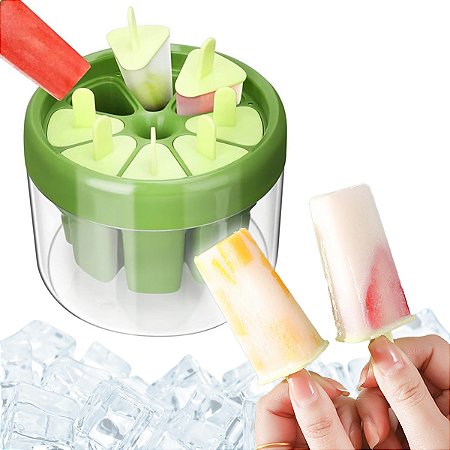 Forma Molde Fazer Picolé Sorvete 8 Palitos Reutilizável Verde