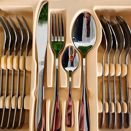 Faqueiro de Aço Inox Conjunto 24 Peças Prateado Liso