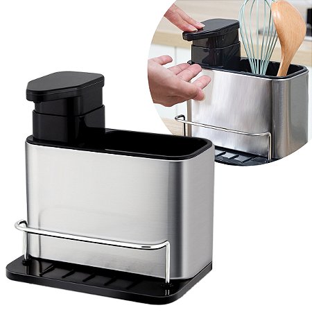 Dispenser Porta Detergente Pia Cozinha Sabão Aço Inox