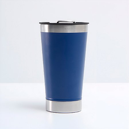 Copo Térmico Cerveja Café Aço Inox 473ml Abridor Tampa Cor:Azul