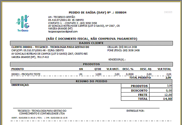 Relatório (Layout) Pedido Saida (090005)