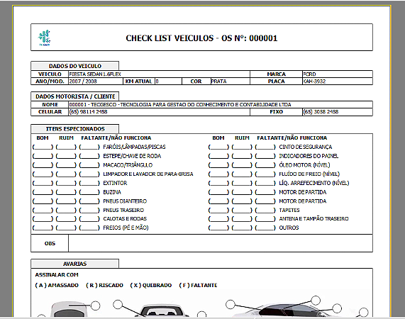 Relatório de OS com Check List de Veículos (CHOS001008)