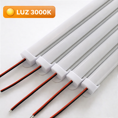 BARRA LED 4014 - 12v - 3000K - BRANCO QUENTE - 75cm - 21w - COM CALHA DE PROTEÇÃO LEITOSA