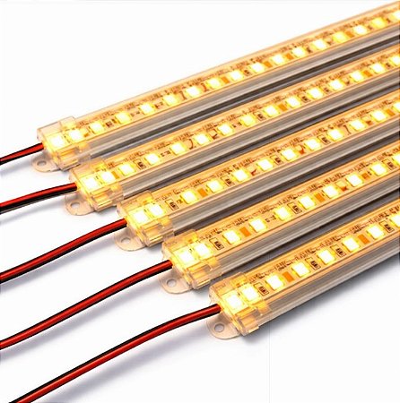 BARRA LED 4014 - 12v - 3000K - BRANCO QUENTE - 50cm - 14w - COM CALHA DE PROTEÇÃO TRANSPARENTE