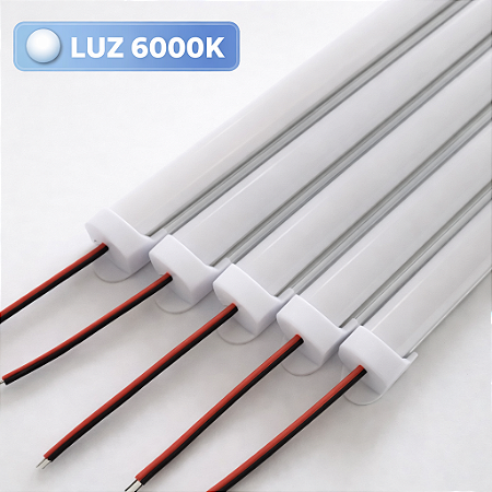 BARRA LED 4014 - 24v - 6000K - BRANCO FRIO - 50cm - 14w - COM CALHA DE PROTEÇÃO LEITOSA