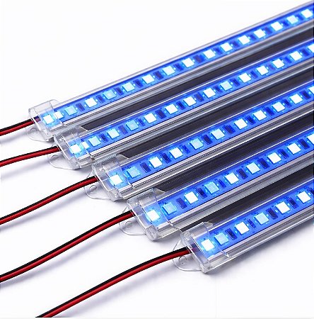BARRA LED 5054 - 12v - AZUL- 50cm - 9w - COM CALHA DE PROTEÇÃO TRANSPARENTE