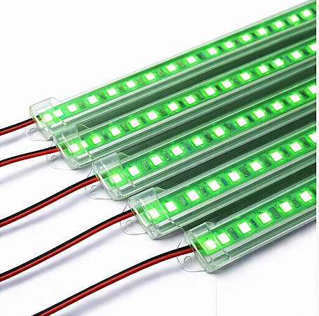 BARRA LED 5054 - 12v - VERDE- 50cm - 9w - COM CALHA DE PROTEÇÃO TRANSPARENTE