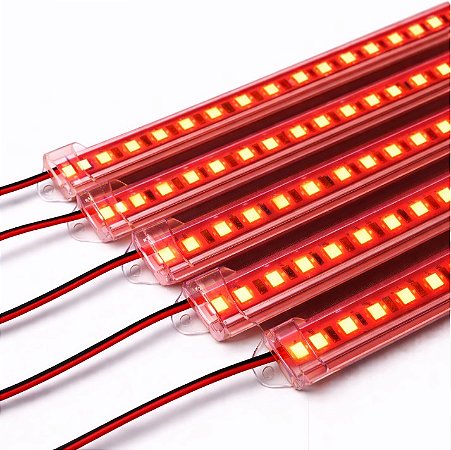 BARRA LED 5054 - 12v - VERMELHA- 20cm - 3,6w - COM CALHA DE PROTEÇÃO TRANSPARENTE