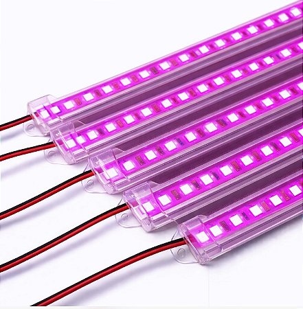 BARRA LED 5054 - 12v - ROSA - 50cm - 9w - COM CALHA DE PROTEÇÃO TRANSPARENTE