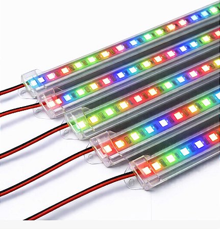 BARRA LED 5054 - 12v - RGB - 50cm - 9w - COM CALHA DE PROTEÇÃO TRANSPARENTE