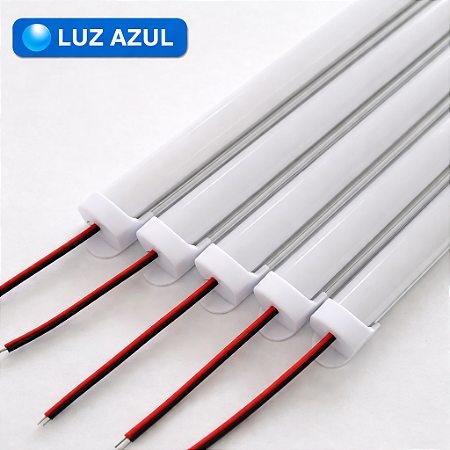 BARRA LED 5054 - 12v - AZUL- 25cm - 4,5w - COM CALHA DE PROTEÇÃO LEITOSA