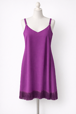 Vestido feminino roxo com franjas GG